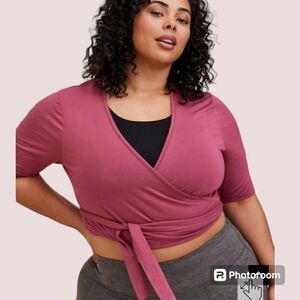 6X 30W Torrid Pink Super Soft Jersey Crop Wrap Active Tee Open Layering Yoga NWT